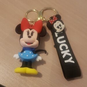 Disney Minnie Mouse Keychain with Red Bow and Blue Dress